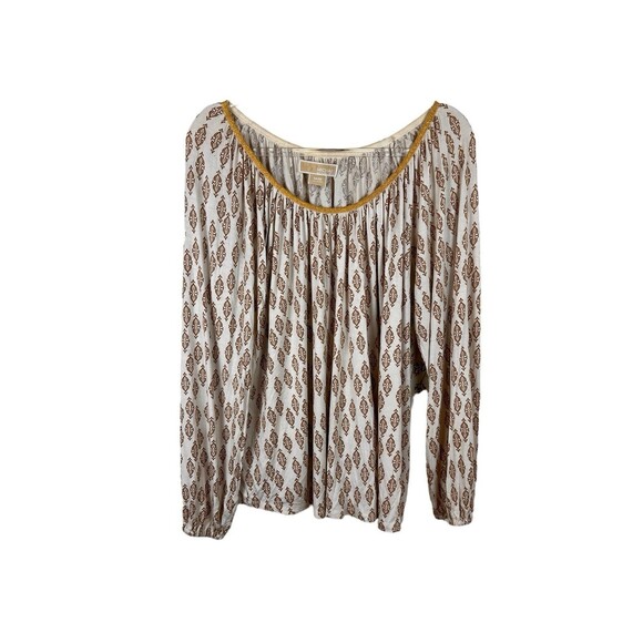 Michael Kors Gold Geometric Print Top Gold Neckline Trim, Size M - Picture 2 of 16